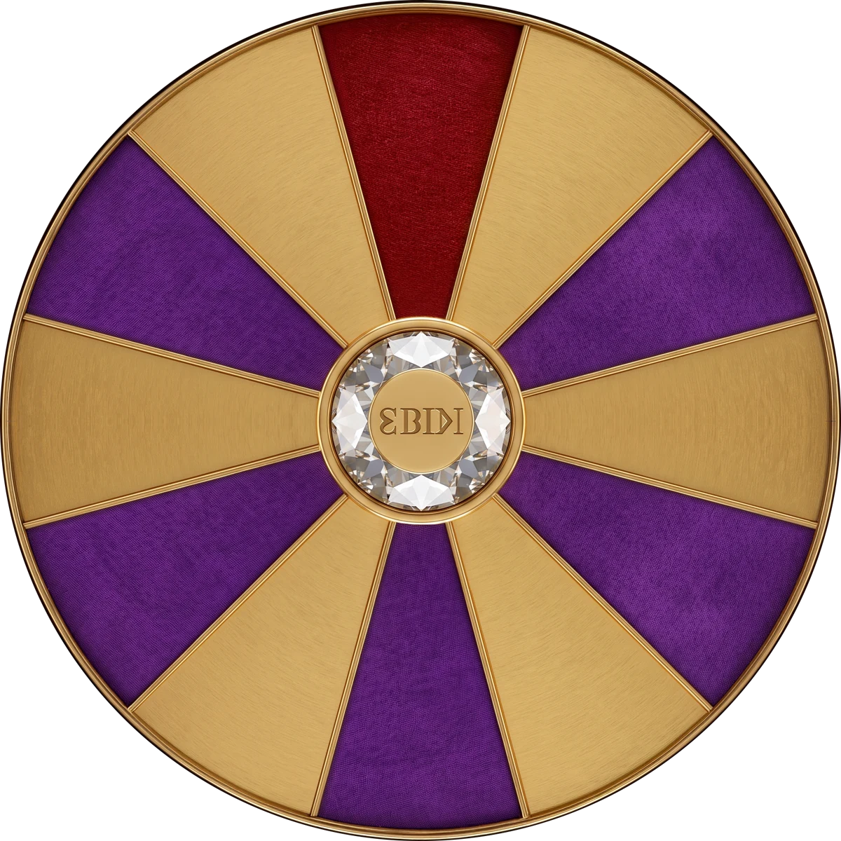 A glowing gold and violet prize wheel echoing this shelf's big-swing energy