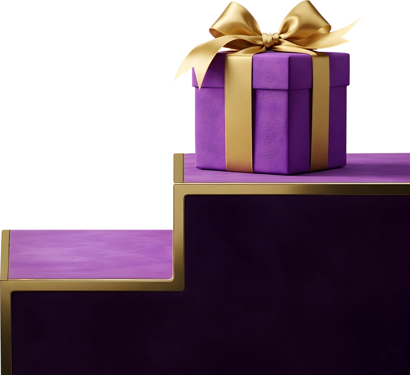 Purple gift box with a gold ribbon representing an activated Here2Win Casino bonus step
