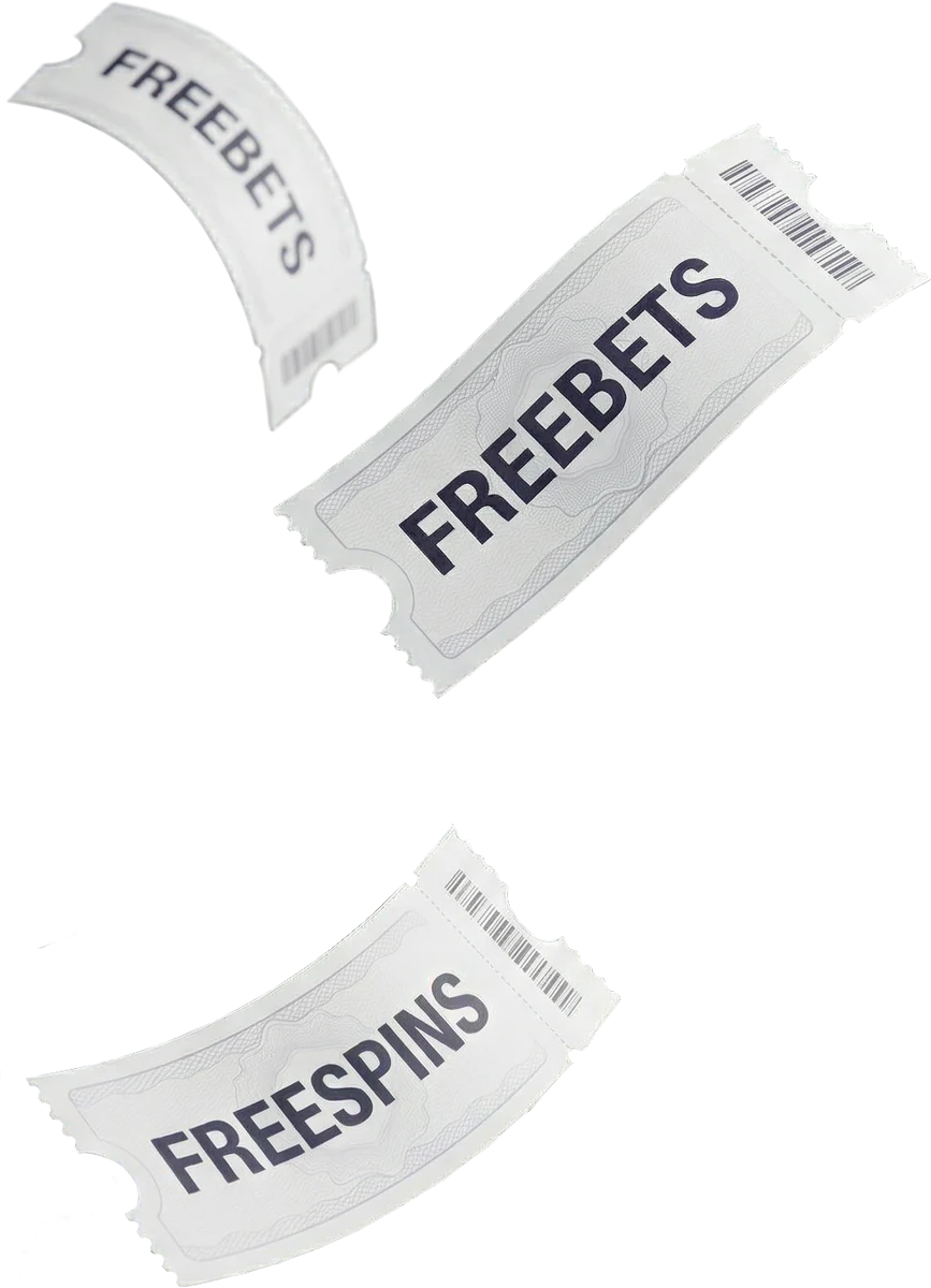 Free bet and free spins tickets representing the Here2Win Casino weekly reload promos