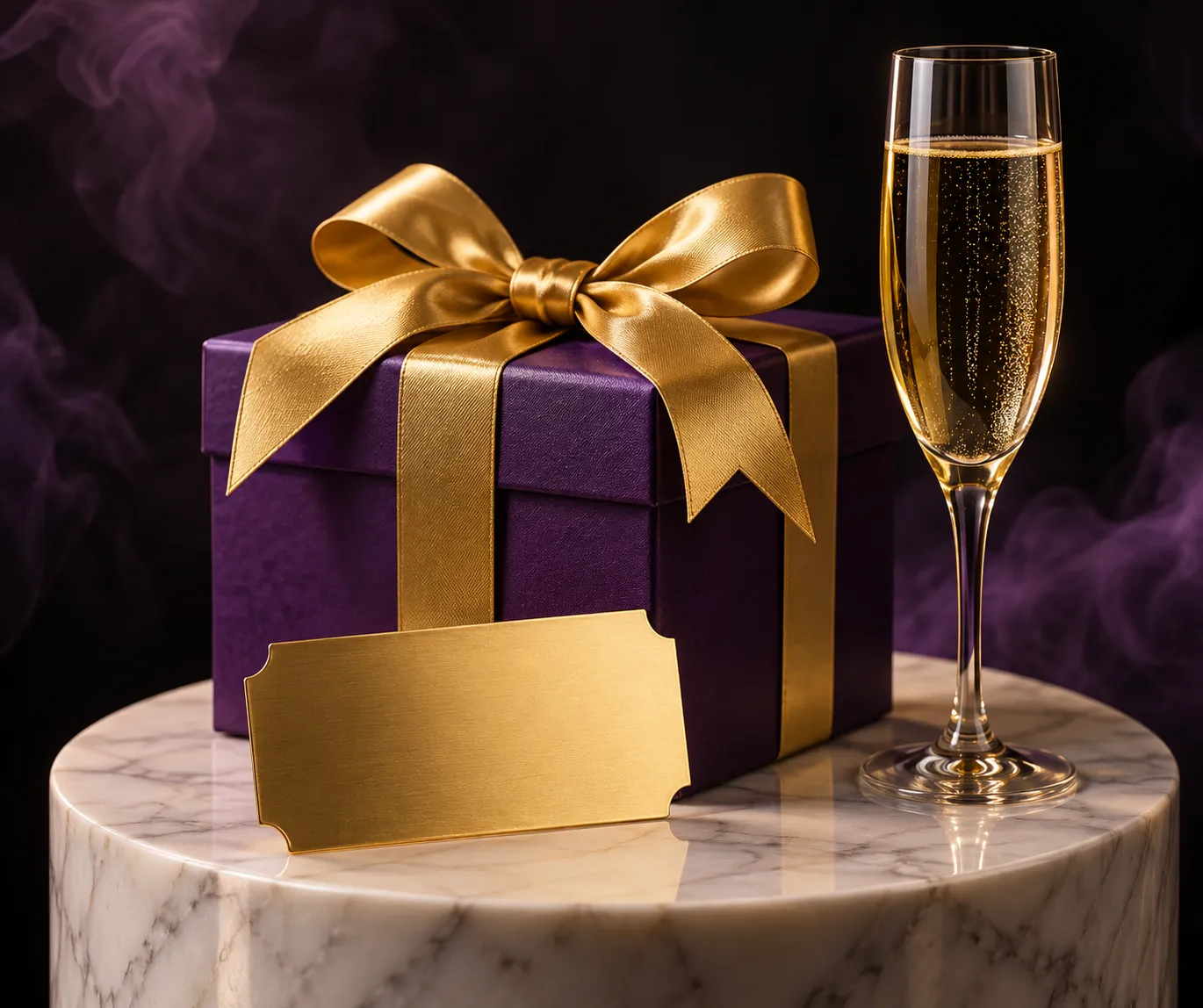 Wrapped gift and paper ticket on a pedestal, standing in for the Here2Win Casino welcome bonus terms
