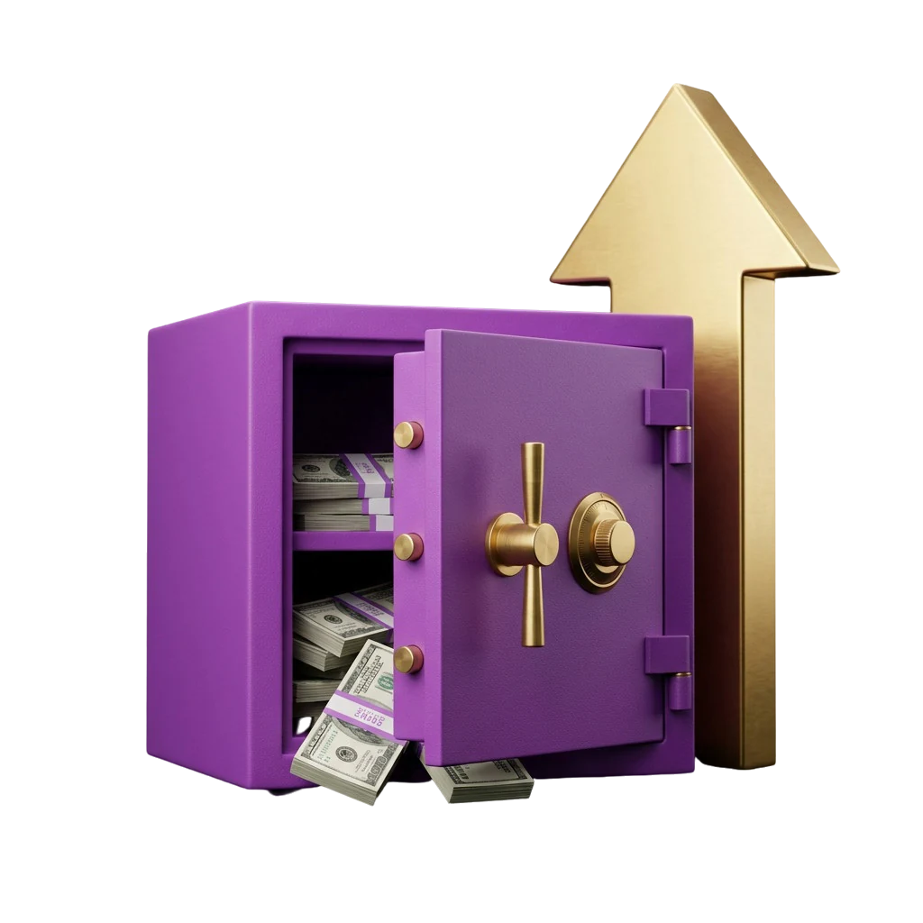 Safe with door ajar and cash inside