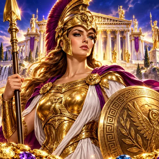 Almighty Athena Empire cover art with Greek gods and playing-card symbols